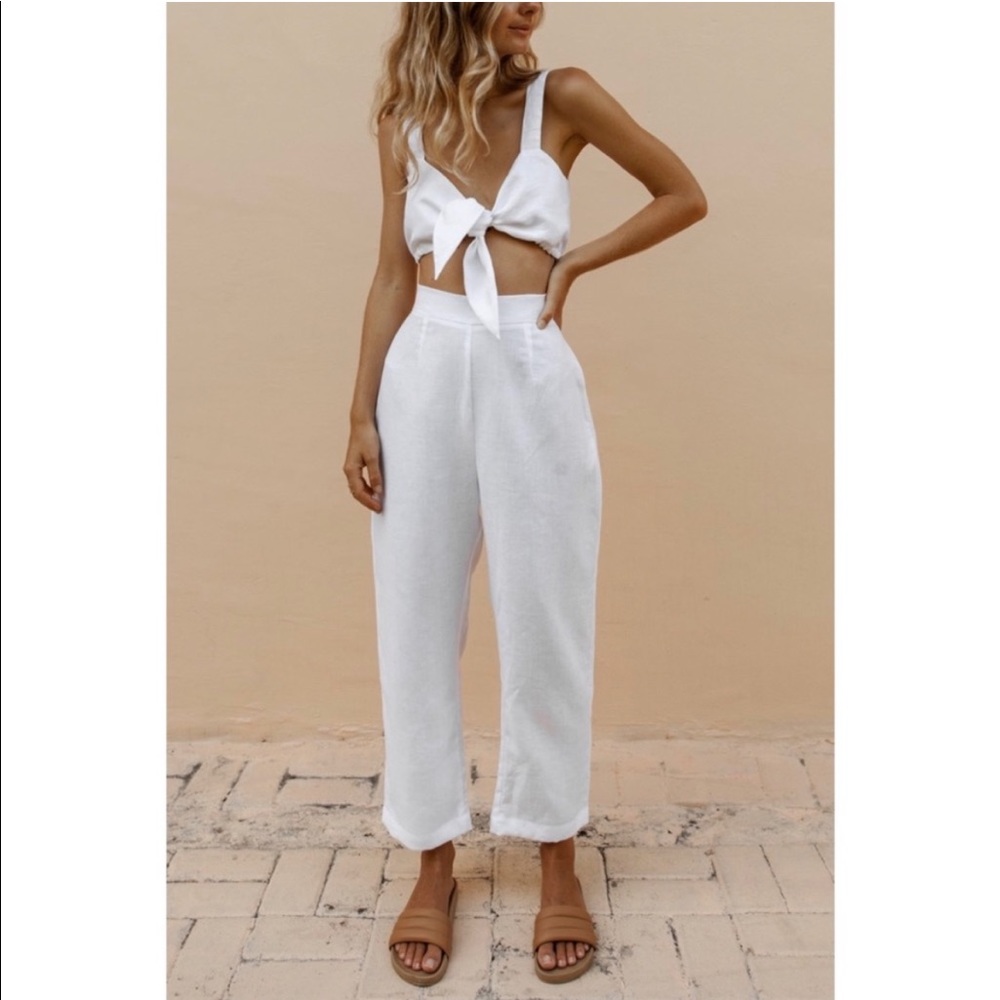 Posse May 100% Linen Cropped White Pants XS